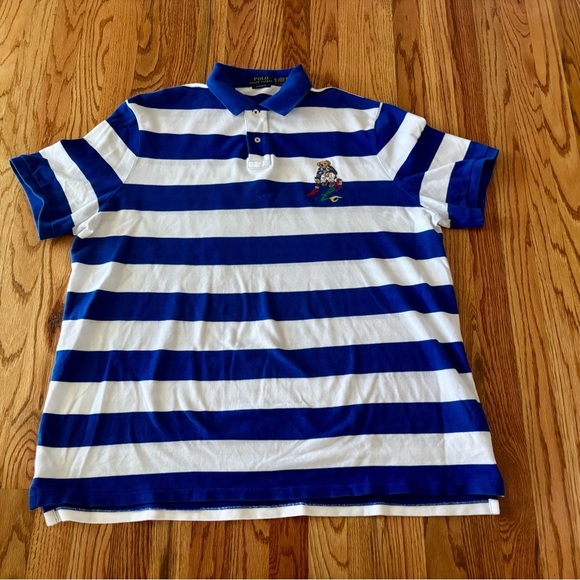 Polo by Ralph Lauren Bear Logo Royal Blue and White Striped Shirt - Picture 1 of 8